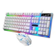 Kit Teclado e Mouse Gamer RGB Com Fio – Semi Mecânico Iluminado USB PC Notebook M400 LED Branco