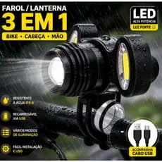 Farol Bike + Lanterna de Cabeça LED Recarregável IPX6 Prova D’Água Luz Forte para Bicicleta Trilha