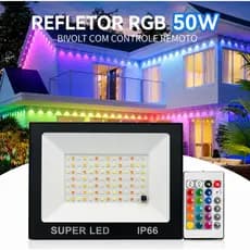 Strobo Branco/ Refletor LED RGB 50W Bivolt Com Controle Remoto Holofote Colorido Prova D'Água