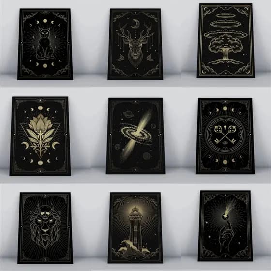 Quadros Decorativos Preto & Dourado Ilustrações para Escritório Quarto Sala Area