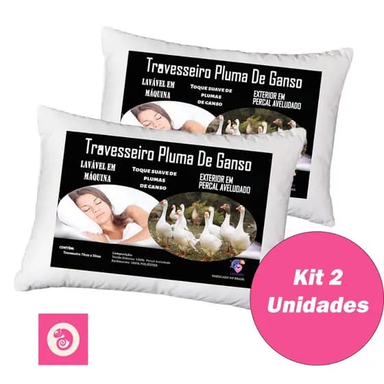 Kit 2 Travesseiros Penas e Plumas De Ganso 70x50 Antialérgico Antiácaro