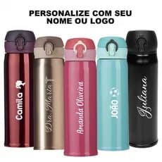 Kit 5 Garrafa Personalizada Térmica 400ml com Nome, Logo, Time, Frase, Profissão