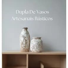 Decoração Rústica Par De Vasos Artesanais Para Sala Rack Estante Aparador