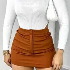 Short Saia Feminino Social Cintura Alta Alfaiataria Tecido Neo Preme com Botão - PROMOÇÃO Shorts