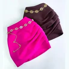 Short Saia Feminina Grapeado Blogueira Tendência Drapeada Cintura Alta Tecido Encorpado Não Marca,