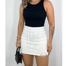 short saia alfaiataria neoprene cintura alta com regulagem tendência verão moda gringa Candy color