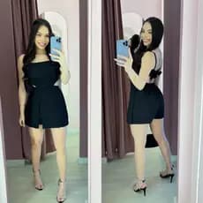 Vestido Macaquinho Feminino com Short Saia com Fenda Alfaiataria e Amarração -Tendência Verão 2025