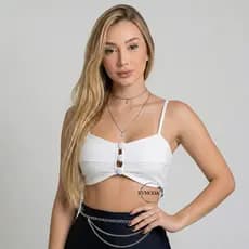 Cropped Feminino Neoprene Botão Estilo Corset/Corselet com Bojo Frente Única Tendência Verão 2026 Candy Sofisticado