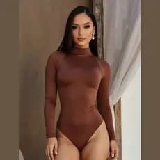 Body Feminino Gola Alta Manga Longa Cacharrel Suplex Liso Inverno