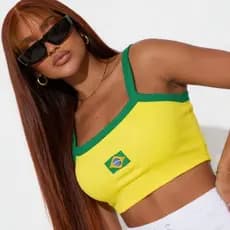 Top Cropped Feminino Brasil Alças Únicas Lançamento Verão 2026 Estilo Lideres De Torcida Copa Do Mundo