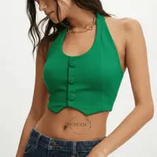 Cropped Corselet Neoprene Premium com Bojo e Botões Frontais Lançamento Verão Tendência Sofisticado