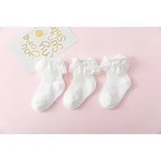 3 Pares Meias De Renda Para Crianças Finas Meninas Princesa Dança Branca Bebê Algodão