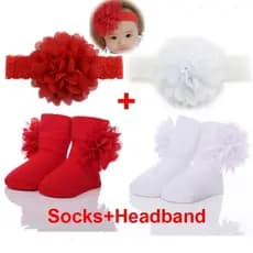 Meias Para Bebês Recém-Nascidos De 0 A 12 Meses Com Faixa De Flor Brancas De Batizado Calçados Infantis Batismal Vermelho Natal CNY Rosa Longas Meninas De Aniversário De 1 Ano