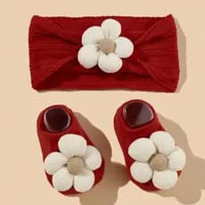 1 Conjunto Infantil/Criança Flor Decoração Elástica Náilon Bandana E Meias Malha Macia Para Bebês Meninas