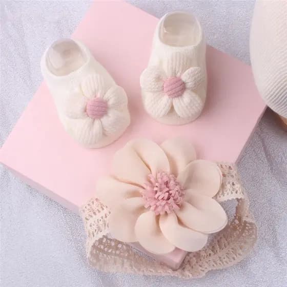 2 Pçs/Set Flor Bebê Meias Headbands Conjunto Antiderrapante Infantil Criança Menina Rendas Acessórios De Cabelo 0-12 Mes
