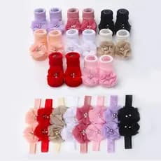 1 Conjunto De Meias E Faixas De Cabelo Para Bebês Recém-Nascidos , Macias , Respiráveis Elásticas De 0 A 12 Meses , Pres