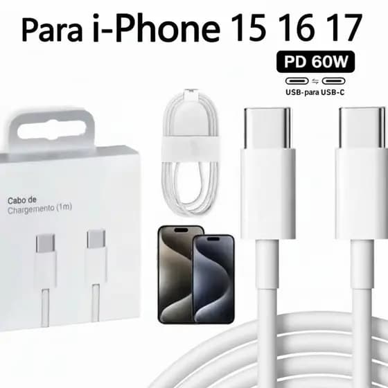 Cabo de iPho 60W PD USB-C + cabo tipo c para iPho 15 16 17