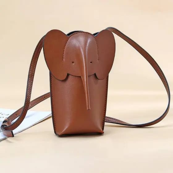 Moda criativa estilo japonês elefante de um ombro saco do telefone móvel couro genuíno saco do telefone móvel feminino M