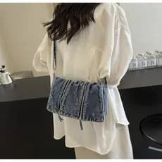 Meninas de grande capacidade com aba magnética e fivela jeans Crossbody Bolsa