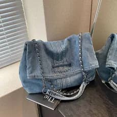 Bolsa de viagem de grande capacidade moda jeans sacola corrente alça de ombro bolsa Crossbody de um ombro
