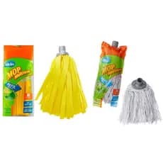 Kit 1 Refil Mop Esfregão Amarelo + 1 Refil Mop Esfregão Algodão Branco S/Cabo