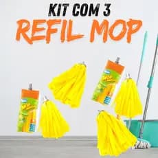 Kit com 3 Refil Mop Esfregão Multiuso Amarelo Limpeza de Casa