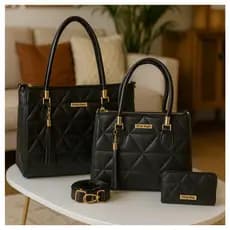 Kit 3 Bolsa Grande Pequena e Carteira Feminina Dubai Transversal