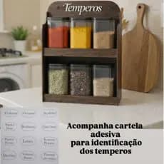 Porta tempero mesa e parede mdf com 6 Potes organizador de temperos porta condimento de parede