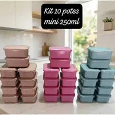Kit 10 pote mini 250ml plástico colorido bpa free pote pequeno