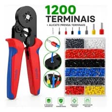 Alicate Crimpar Prensa Terminais + 1200 Ilhós Tubular Fios