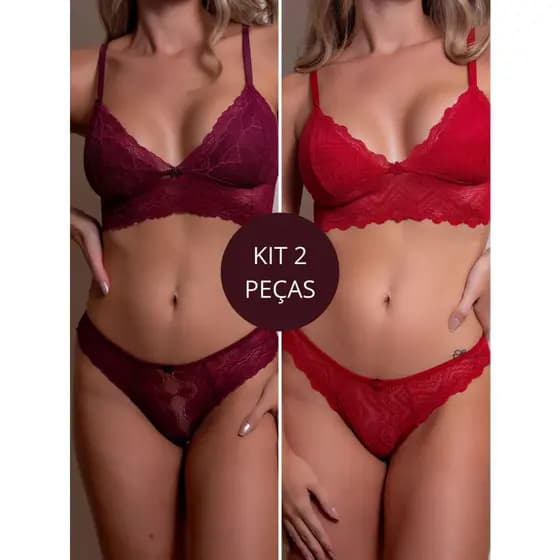 Kit 2 Peças - Conjunto Agatha Sem Bojo Triangulo Rendado Alça Regulável Atacado