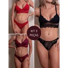 Kit 3 Peças - Conjunto Agatha Sem Bojo Triangulo Rendado Alça Regulável Atacado