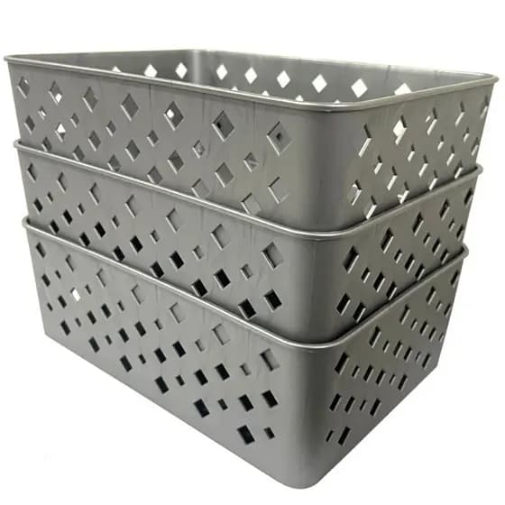 Kit 3 Cestos Premium Multiuso Organizador Medio 19x13cm Cinza