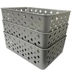 Kit 3 Cestos Premium Multiuso Organizador Medio 19x13cm Cinza