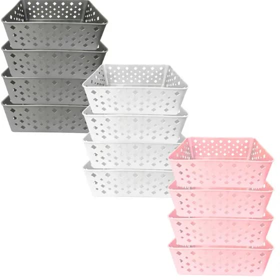 Kit 10 Cestos Premium Organizador Multiuso para Gavetas Multicores 19x13cm