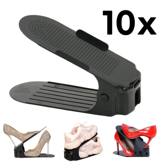 Kit 10 Organizadores de Tenis Sapatos Saltos com Altura Regulavel Preto