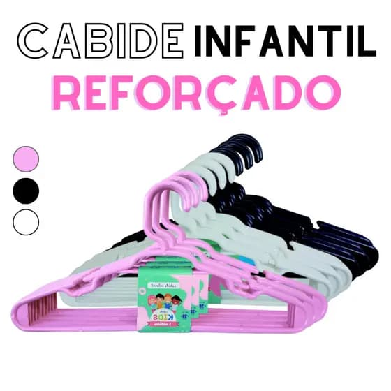 Kit Cabide Infantil Plastico Reforçado 28x14cm Cores