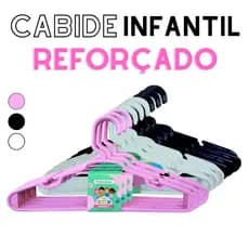 Kit Cabide Infantil Plastico Reforçado 28x14cm Cores