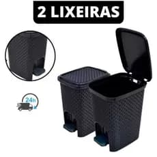 2 Lixeiras 5 Litros Com Tampa Preto Rattan Casa Escritório Banheiro Cozinha Lixo Lixeira