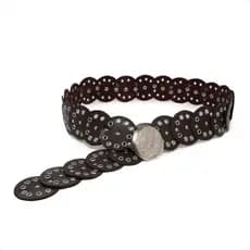 Cinto Boho Country Feminino Retro Chique Com Fivela Niquel Prata Texturizado Com Apliques Modinha