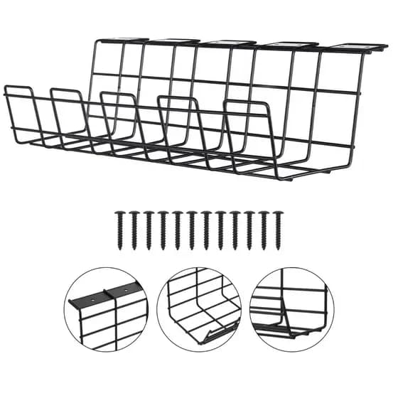 Organizador Suporte Bandeja de Fios Cabos Régua Carregador para Mesa de Escritório em Metal 43cm