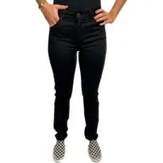 Calca Lee Feminina Preta Cintura Alta Com Elastano Reta Marion