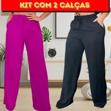 Kit 2 Calças Pantalona Cintura Alta com Bolsos