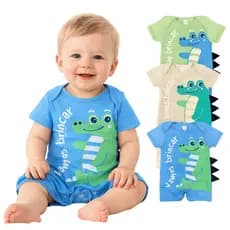 Macacão Bebê Menino Curto Estampado Verão | Body Bebê 100% Algodão | Roupa Bebê Confortável Até 12 Meses