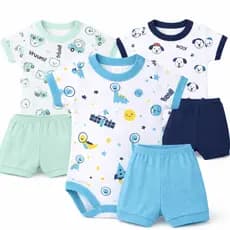 Kit Conjunto Bebê Menino Body Manga Curta + Shorts Algodão Canelado RN P M G Roupa Bebê Verão