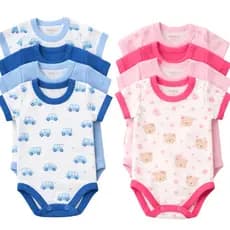 Kit 4 Body Bebê Menino Menina Malha Canelada Algodão Manga Curta Verão RN P M G Enxoval Recém Nascido