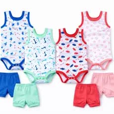 Kit Conjunto Bebê Verão Body Regata e Short | Algodão Canelado Menino Menina