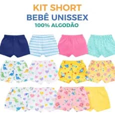 Kit Short Bebê Menino Menina Algodão Estampado | Kit Shortinho Bebê Tapa Fralda