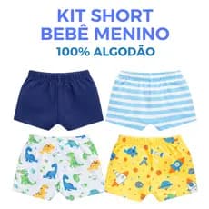Kit Short Bebê Menino Algodão Estampado | Kit Shortinho Infantil Tapa Fralda Bebê