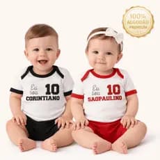 Conjunto Bebê Futebol Body Time + Short Mesversário Roupa de Bebê RN P M G Menino Menina